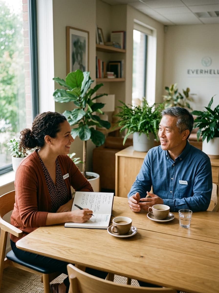 A member of the EverHello matching team interviewing a companion applicant